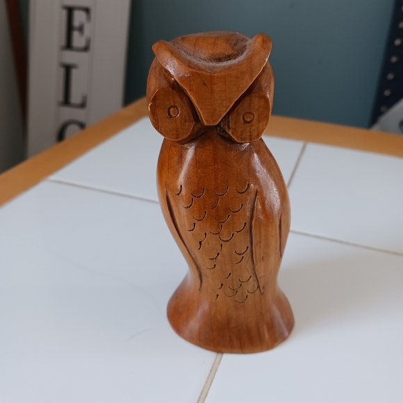 Accents Hand Carved 4 Inch Wooden Owl Statue Tiki Wood Home Decor